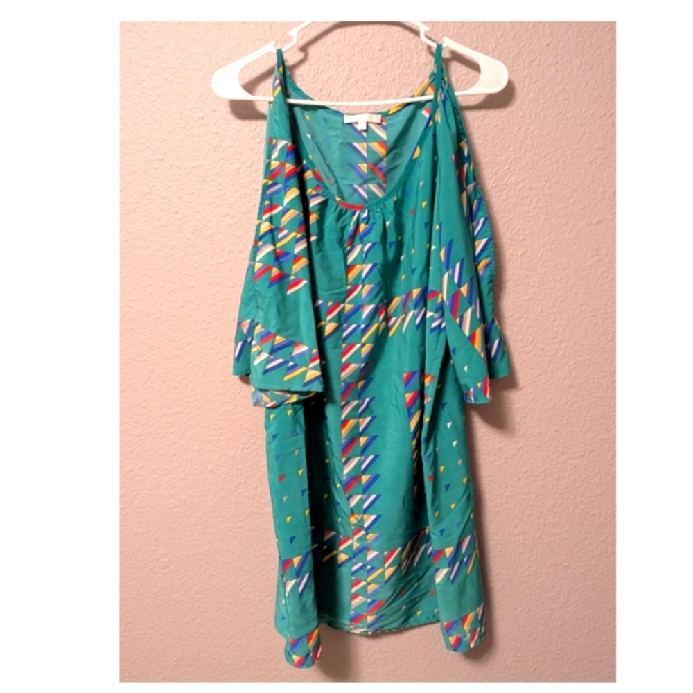 Glam On or Off the Shoulder Colorful Geometric Print Shift Dress Sz. L - Picture 11 of 14